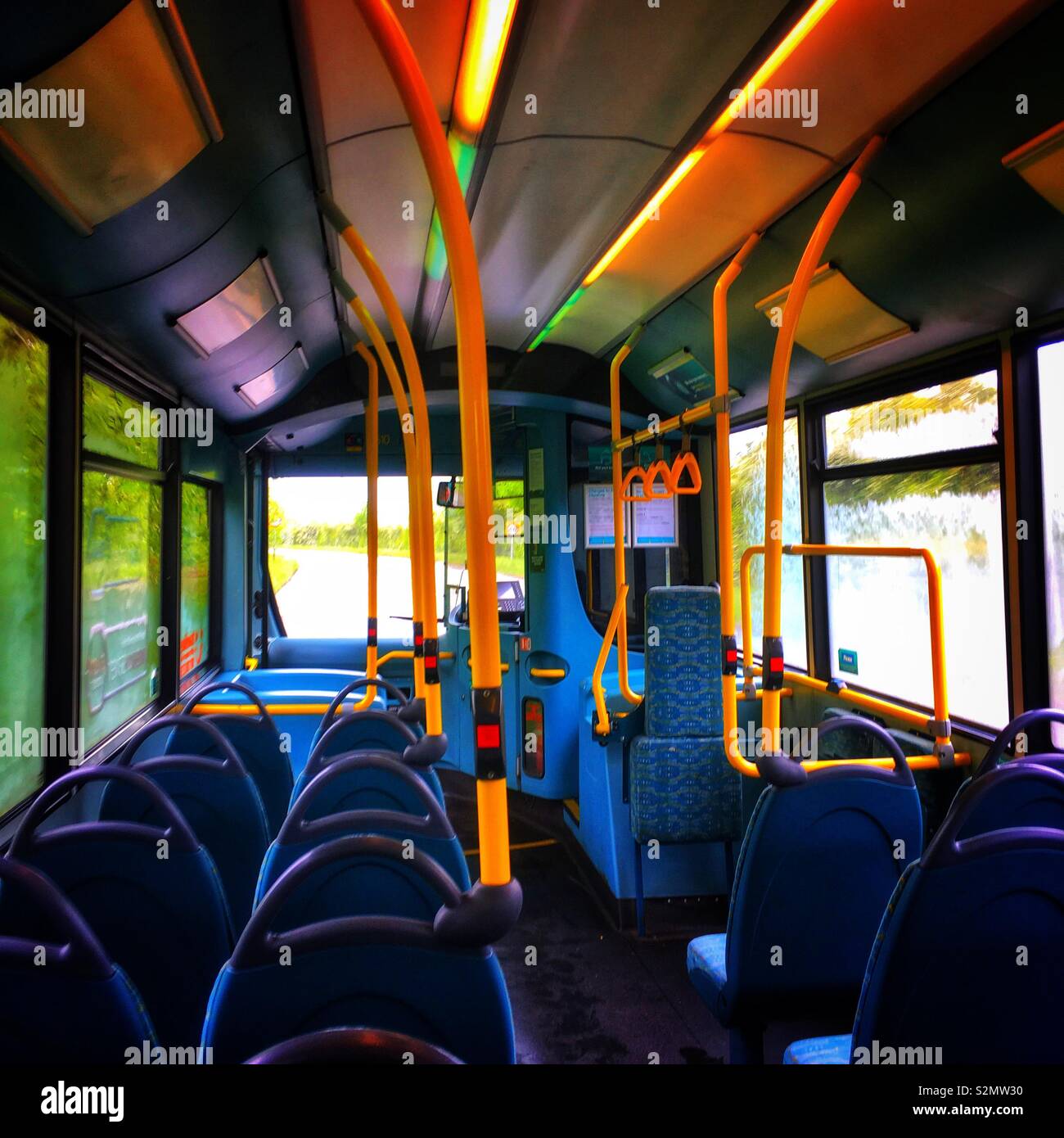 Bus interior with stop button - Smartphone Captured Stock Image