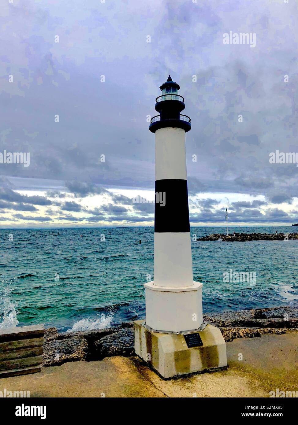 Sister Bay Door County Wisconsin Mono Lighthouse Monument Stock