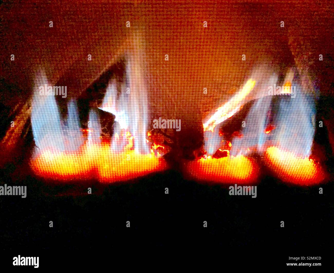 Colorful Gas flames in fireplace Stock Photo Alamy