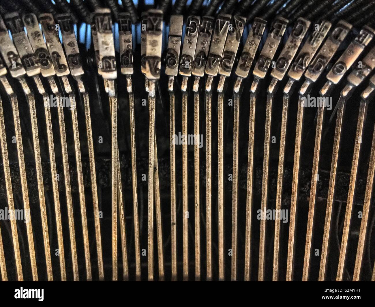Closeup of letter printing keys in an antique typewriter Stock Photo