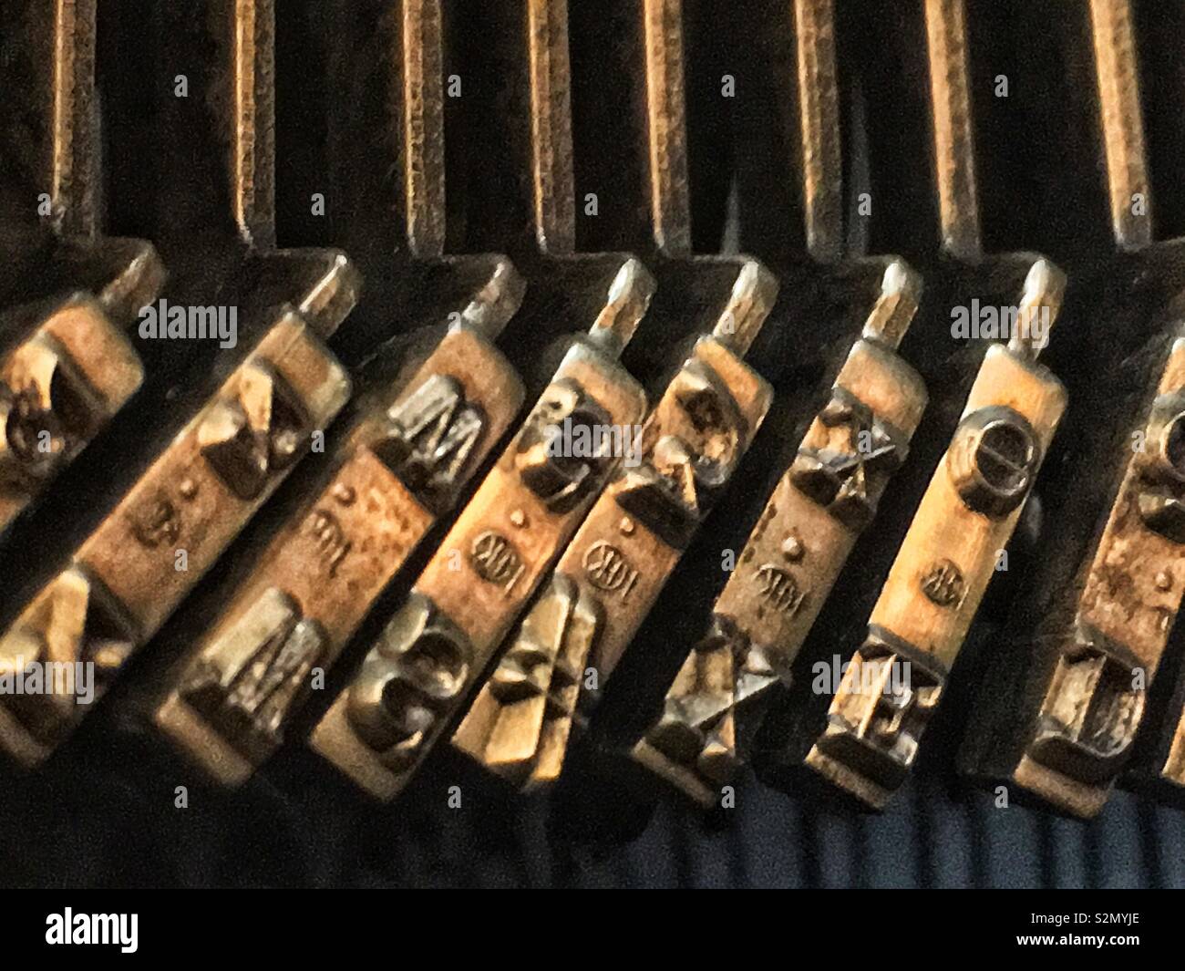 Closeup of letter printing keys in an antique typewriter Stock Photo