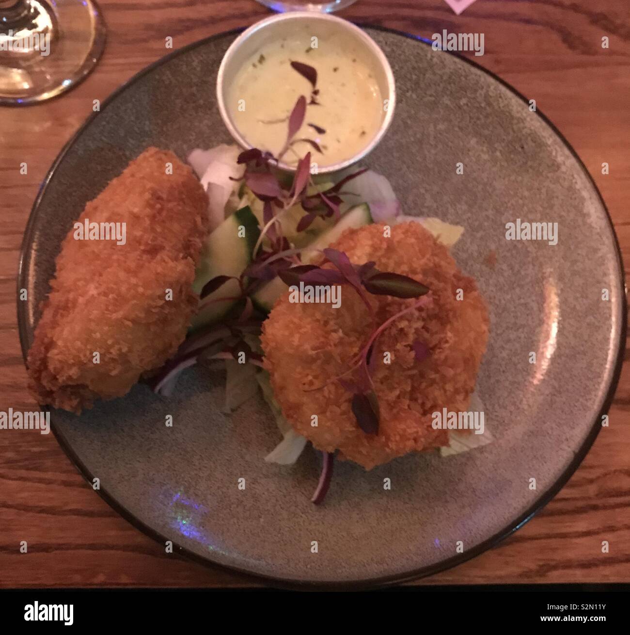 Fishcakes at Wal, Caernarfon, Wales. - Smartphone Captured Stock Image
