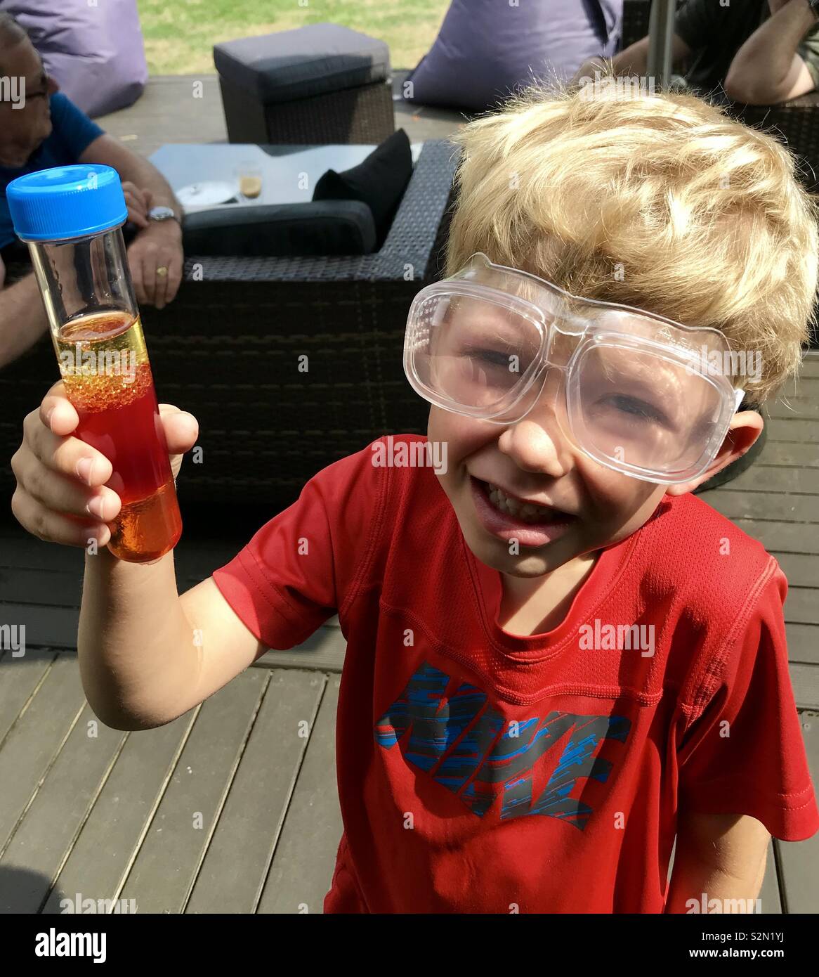 Little boys science experiment Stock Photo