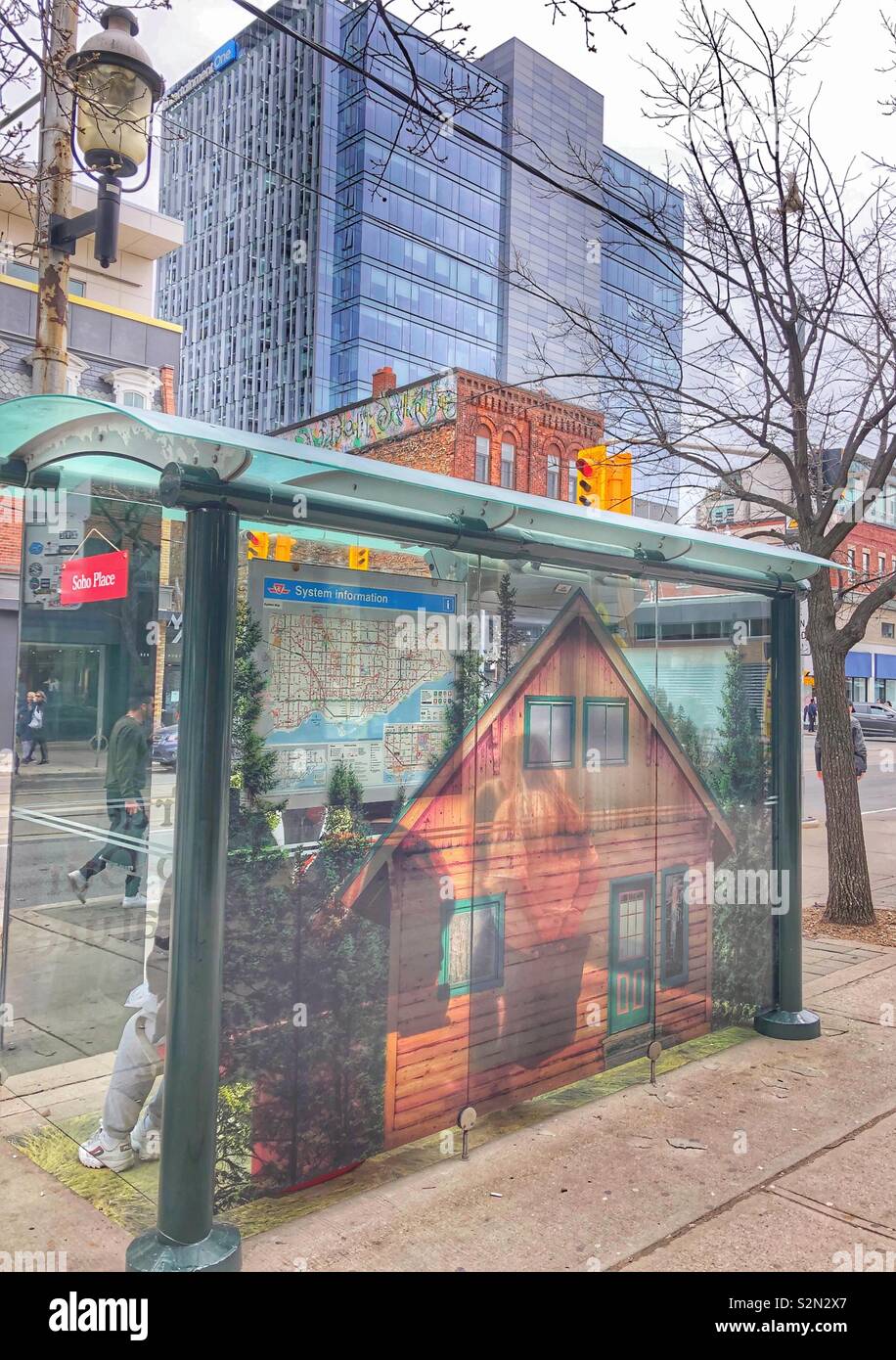 A bus shelter in downtown Toronto, Canada - Smartphone Captured Stock Image