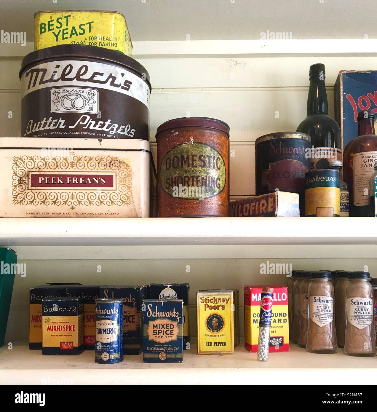 Old food tins from the 1940’s Stock Photo