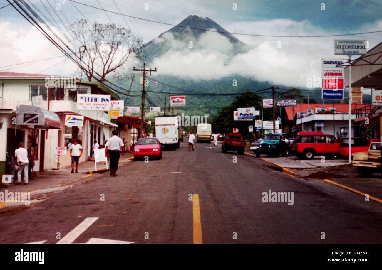Volcán Arenal from the town of La Fortuna. May 1999. Stock Photo
