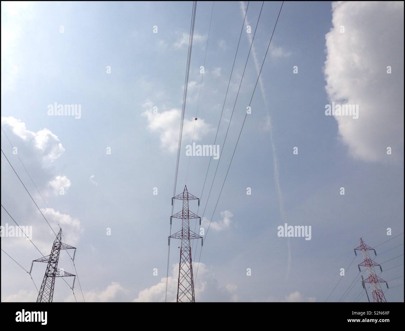 Power lines on the outskirts of Milan, Italy, 2019 - Smartphone Captured Stock Image