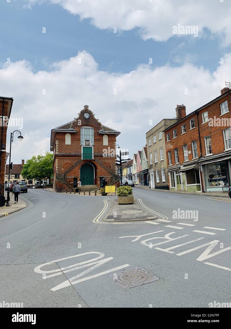 Woodbridge, Suffolk, UK - 18 May 2019: Market Hill on Saturday lunchtime. - Smartphone Captured Stock Image