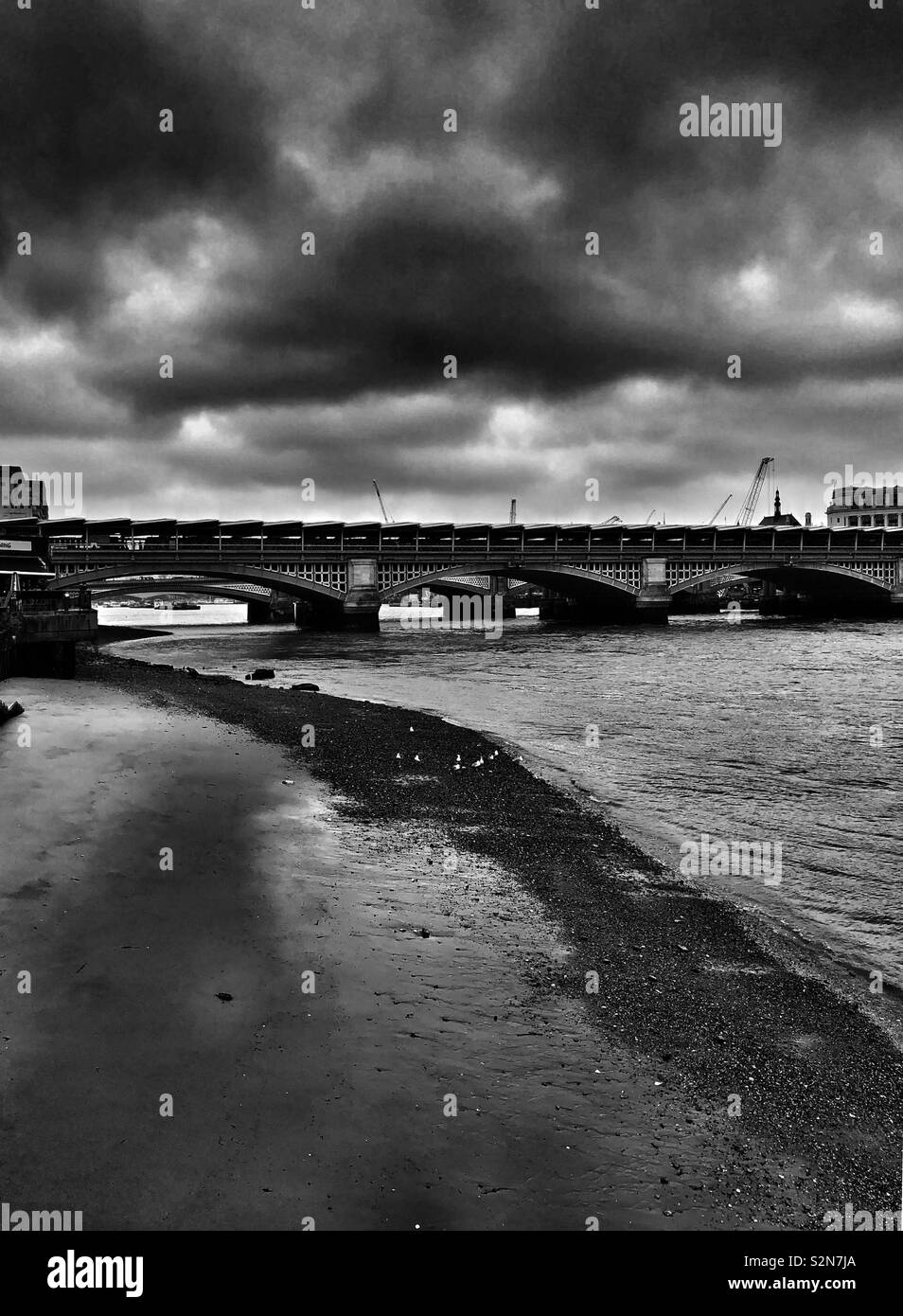 Dramatic clouds over the Blackfriars Bridge in London - Smartphone Captured Stock Image