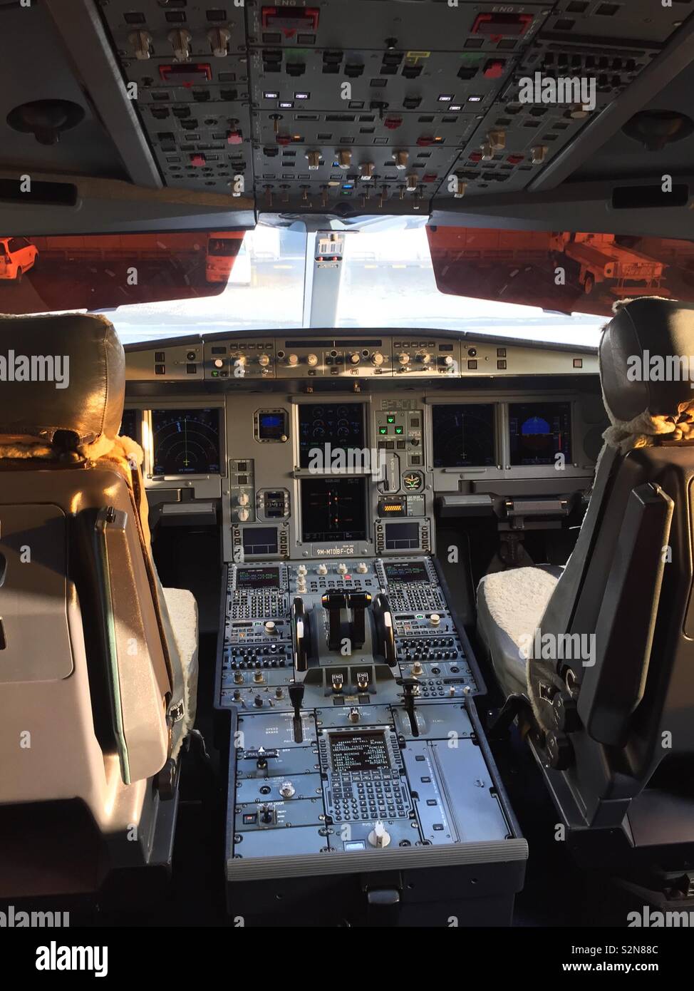A330-300 cockpit Stock Photo