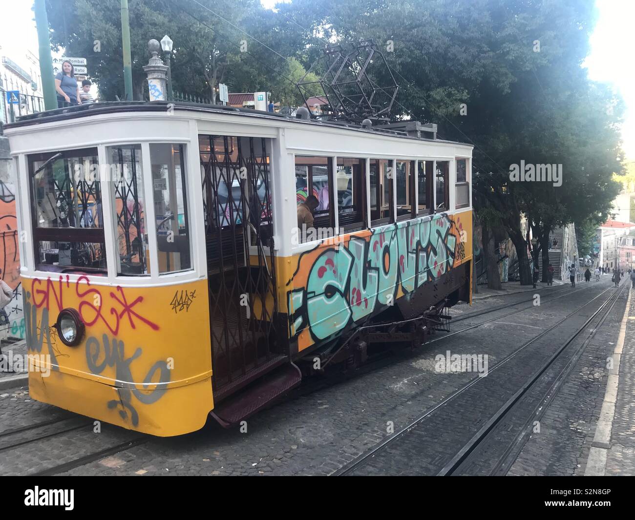 Historical tram. Lisbon, Portugal Stock Photo
