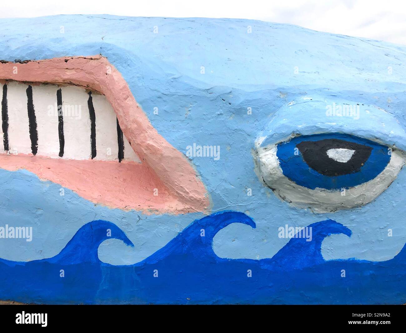 Detail of model Whale on a seaside promenade (Aberavon), South Wales. - Smartphone Captured Stock Image