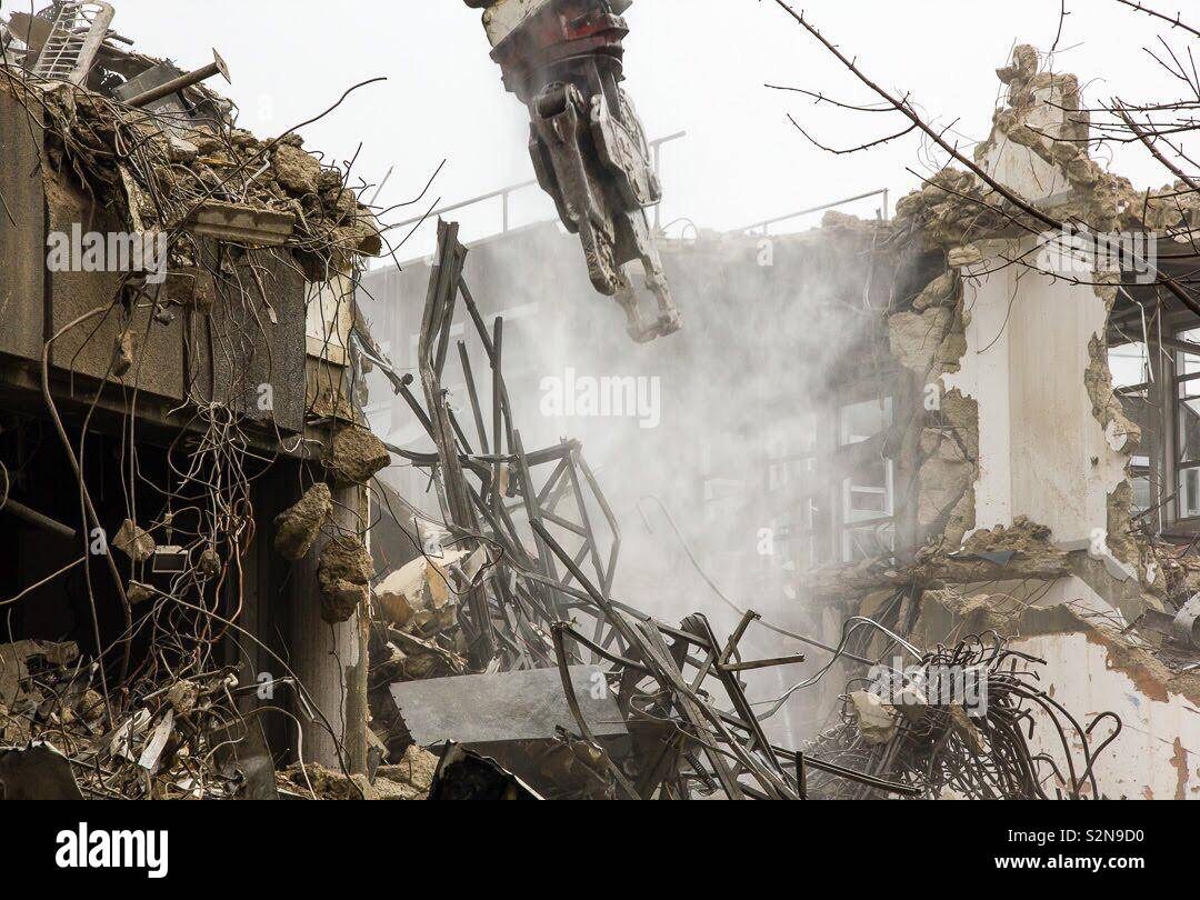 Demolition in progress in London Stock Photo