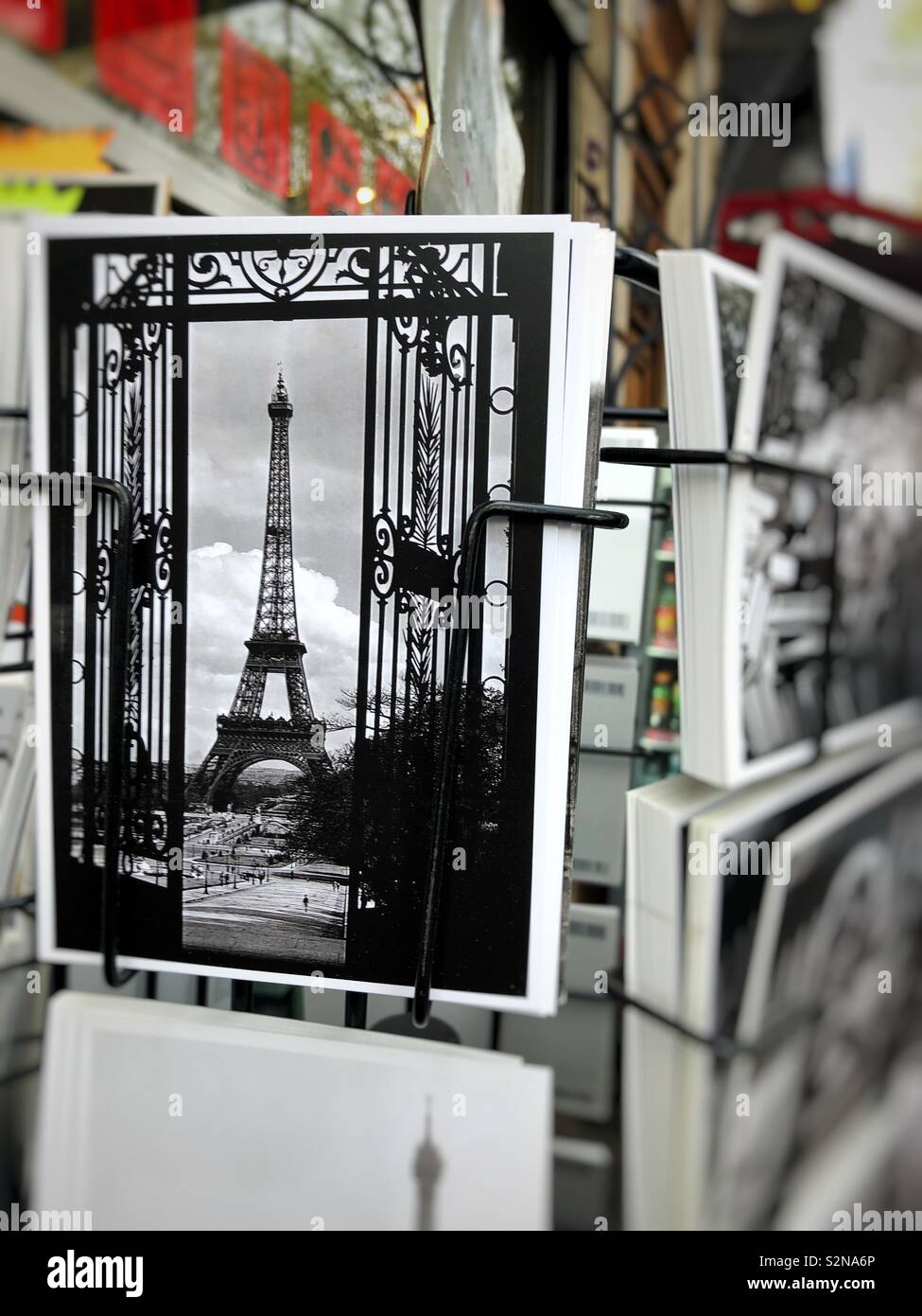 Postcard rack in Paris Stock Photo