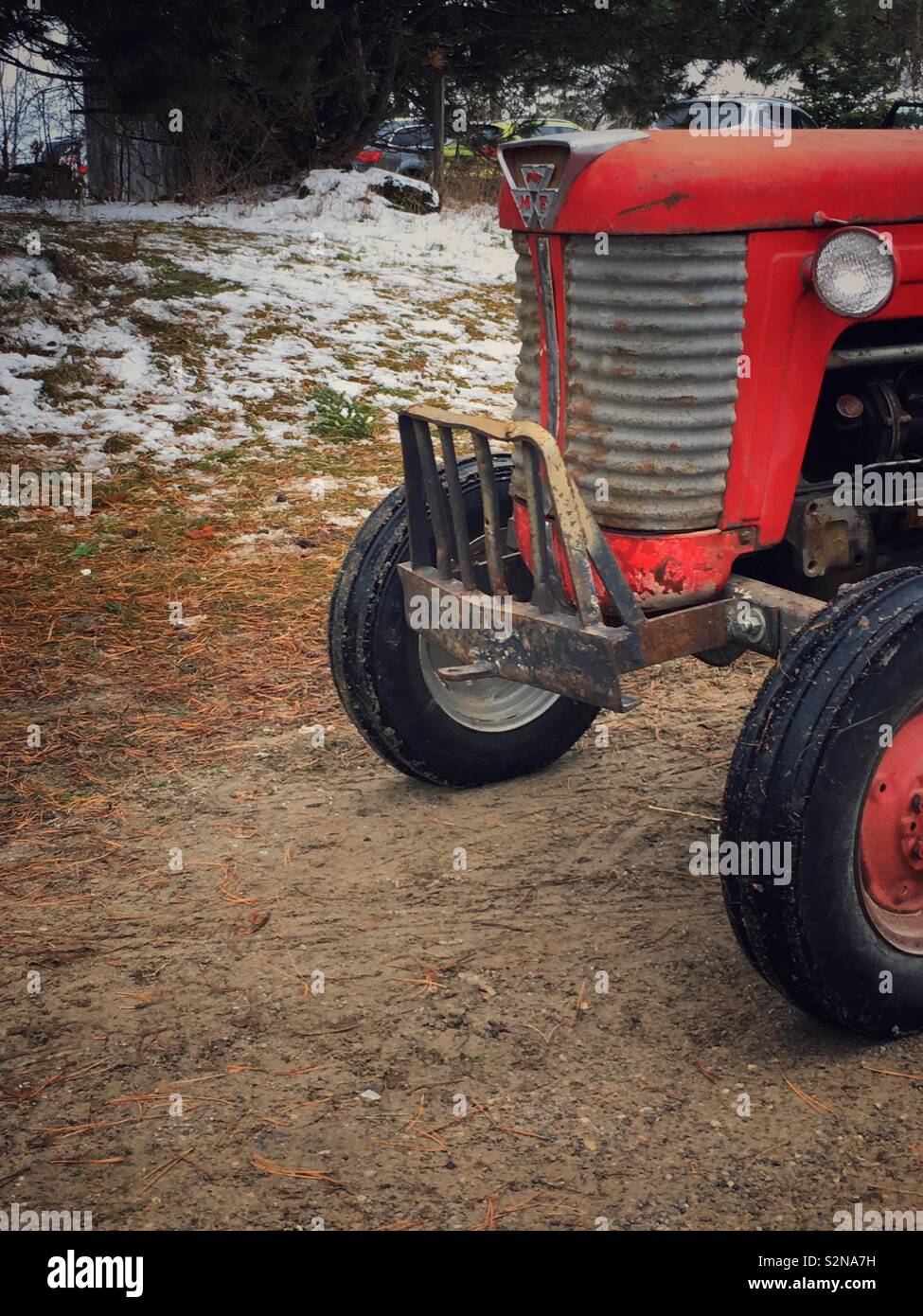Red red tractor farm equipment Stock Photo Alamy