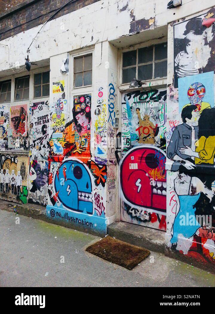 Brick lane, London. England. Graffiti. Street art. Pop art Stock Photo