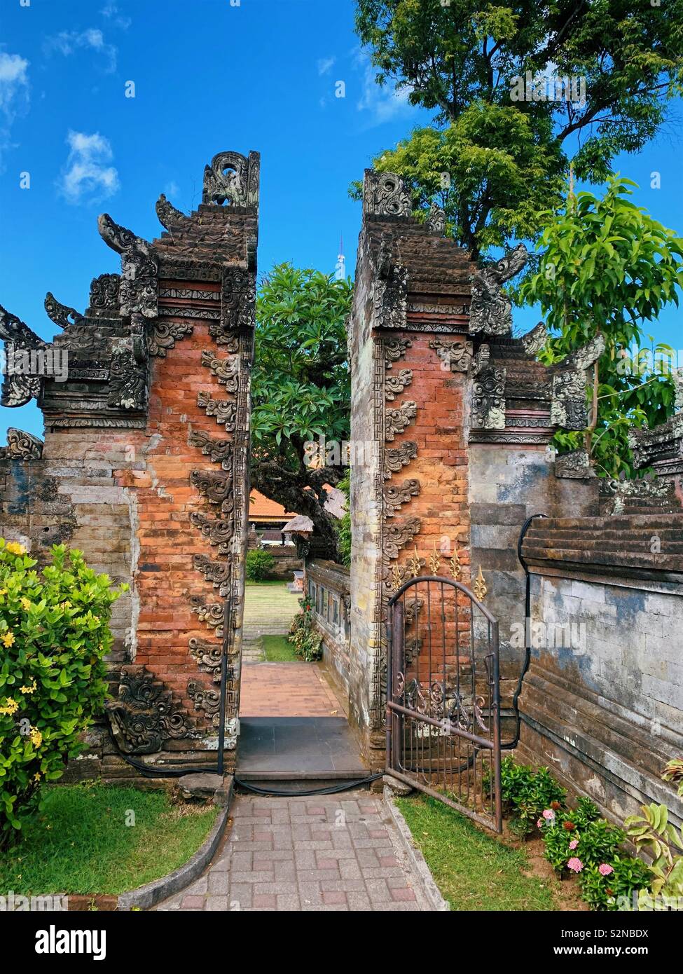 Gate to 900 year old temple in Bali Indonesia - Smartphone Captured Stock Image