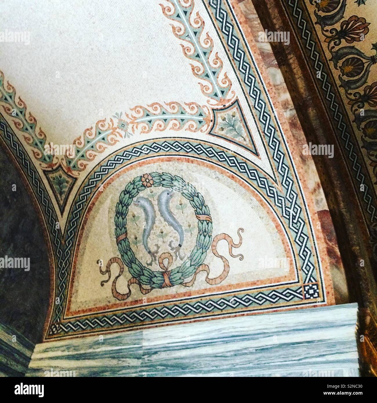 Ornate interior details, The Breakers mansion, Newport, Rhode Island, United States - Smartphone Captured Stock Image