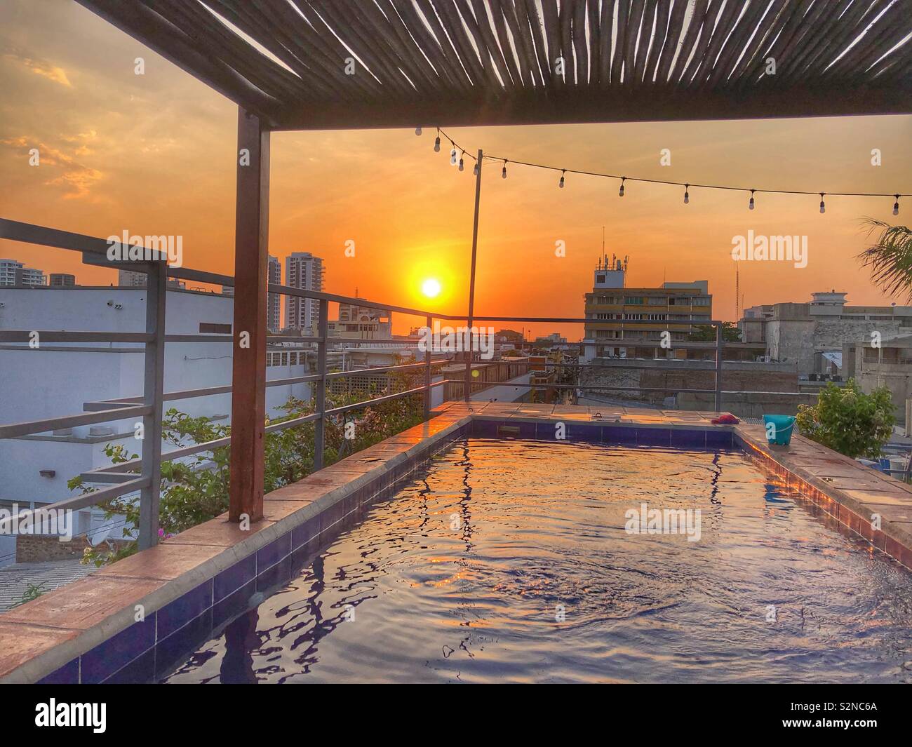 Rooftop terrace pool in Santa Marta, Colombia. - Smartphone Captured Stock Image