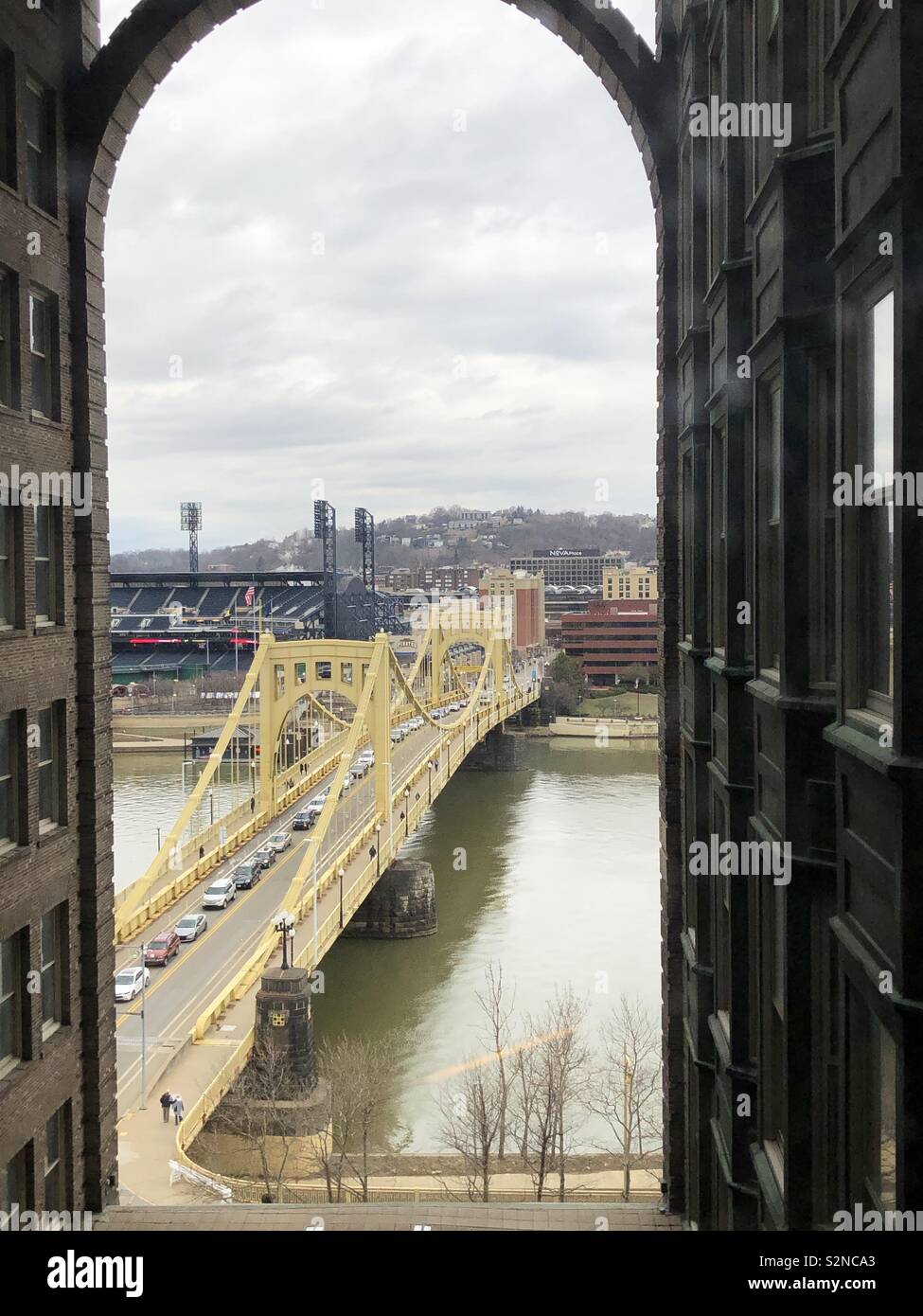 Roberto Clemente bridge Pittsburgh Pennsylvania from above - Smartphone Captured Stock Image