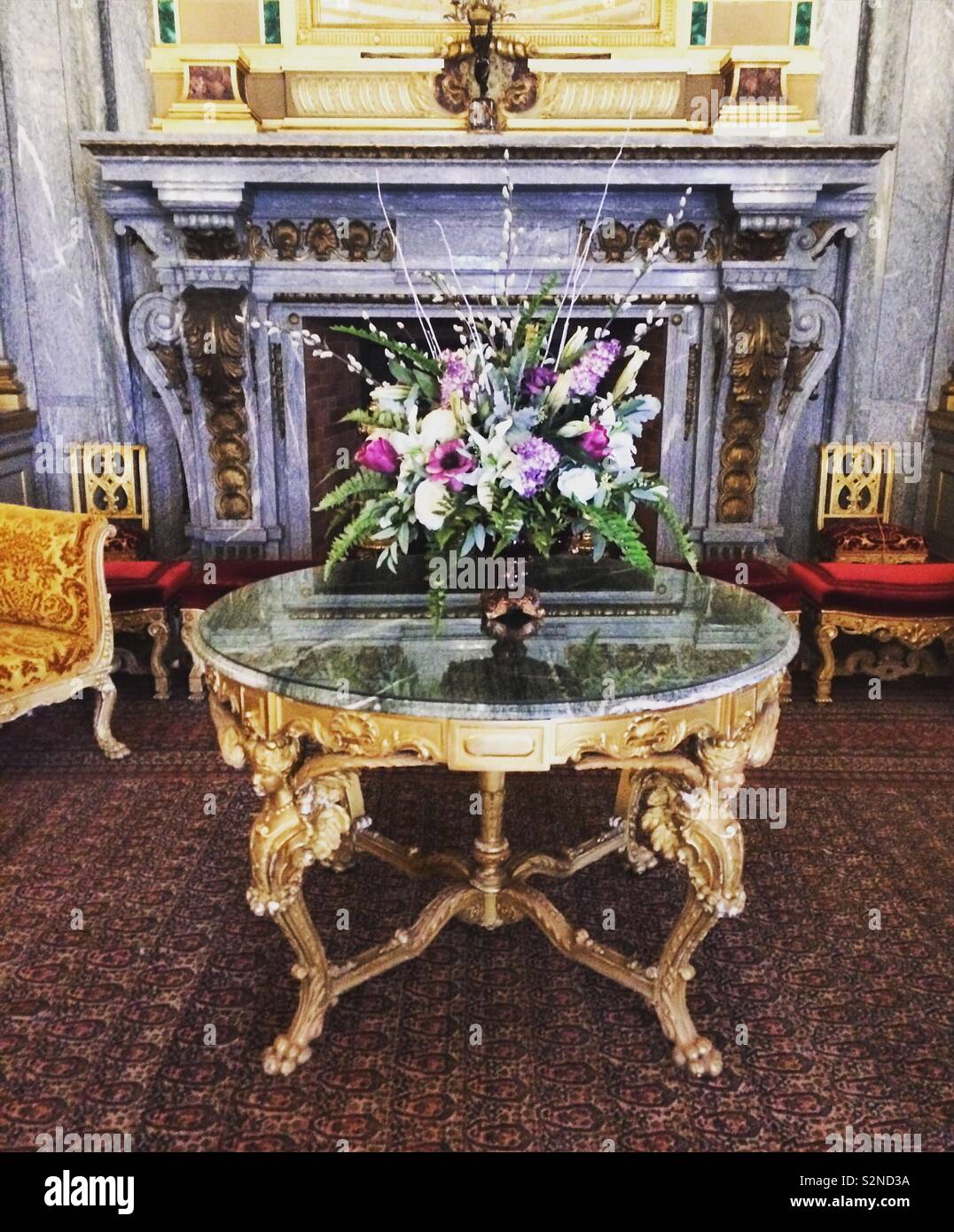 Flowers On A Table Inside The Breakers Mansion Newport