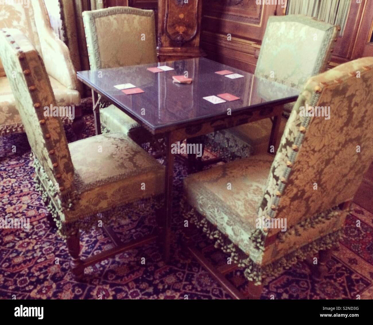 Card table, The Breakers mansion, Newport, Rhode Island, United States - Smartphone Captured Stock Image
