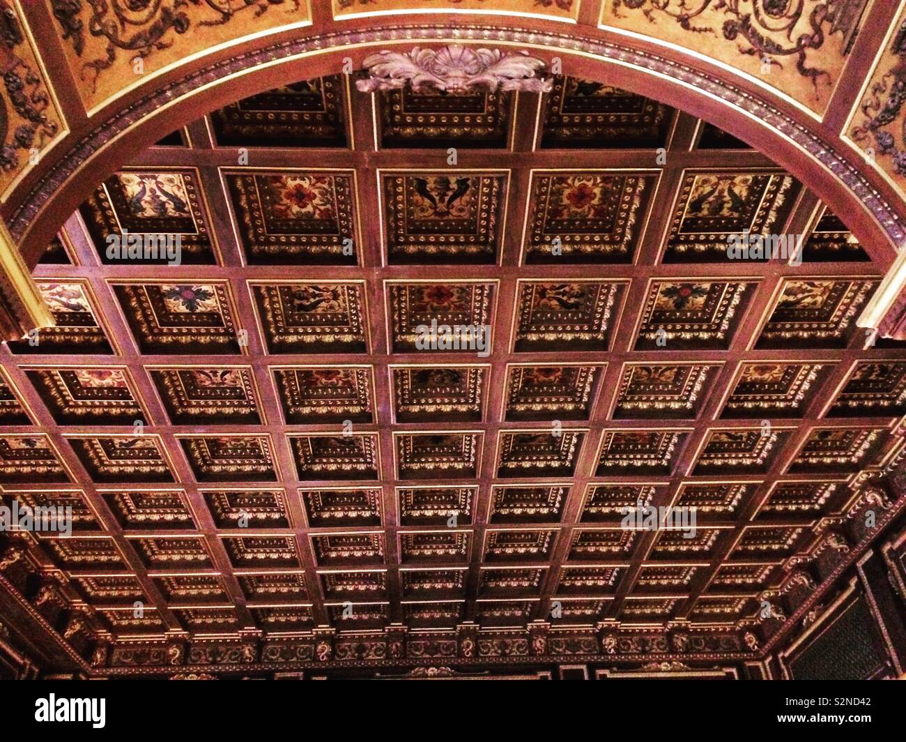 Library ceiling, The Breakers mansion, Newport, Rhode Island, United States - Smartphone Captured Stock Image