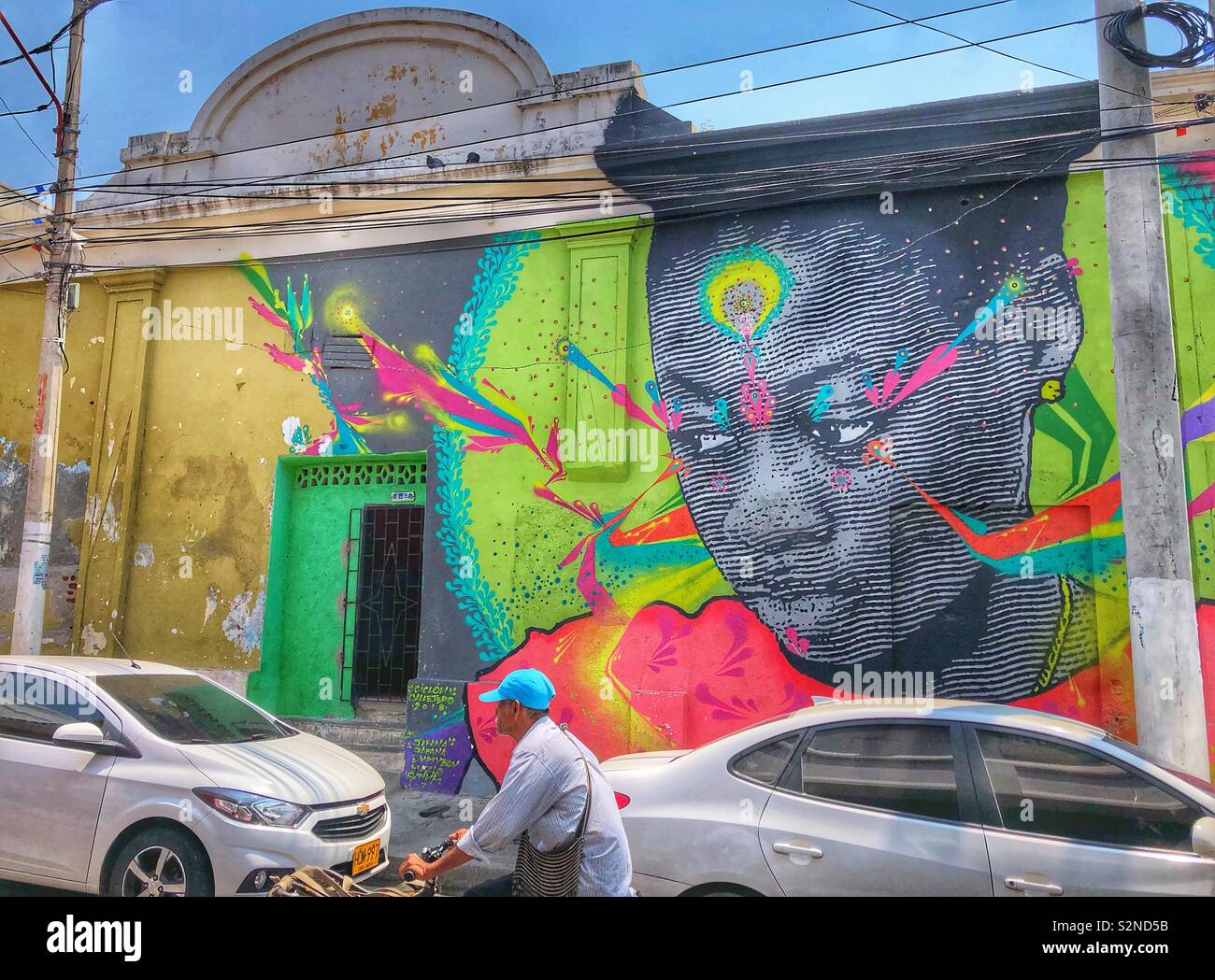 Colourful street art in Santa Marta, Colombia. - Smartphone Captured Stock Image