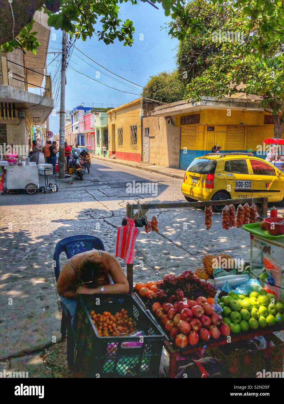 Fruit street vendor in Santa Marta, Colombia. - Smartphone Captured Stock Image