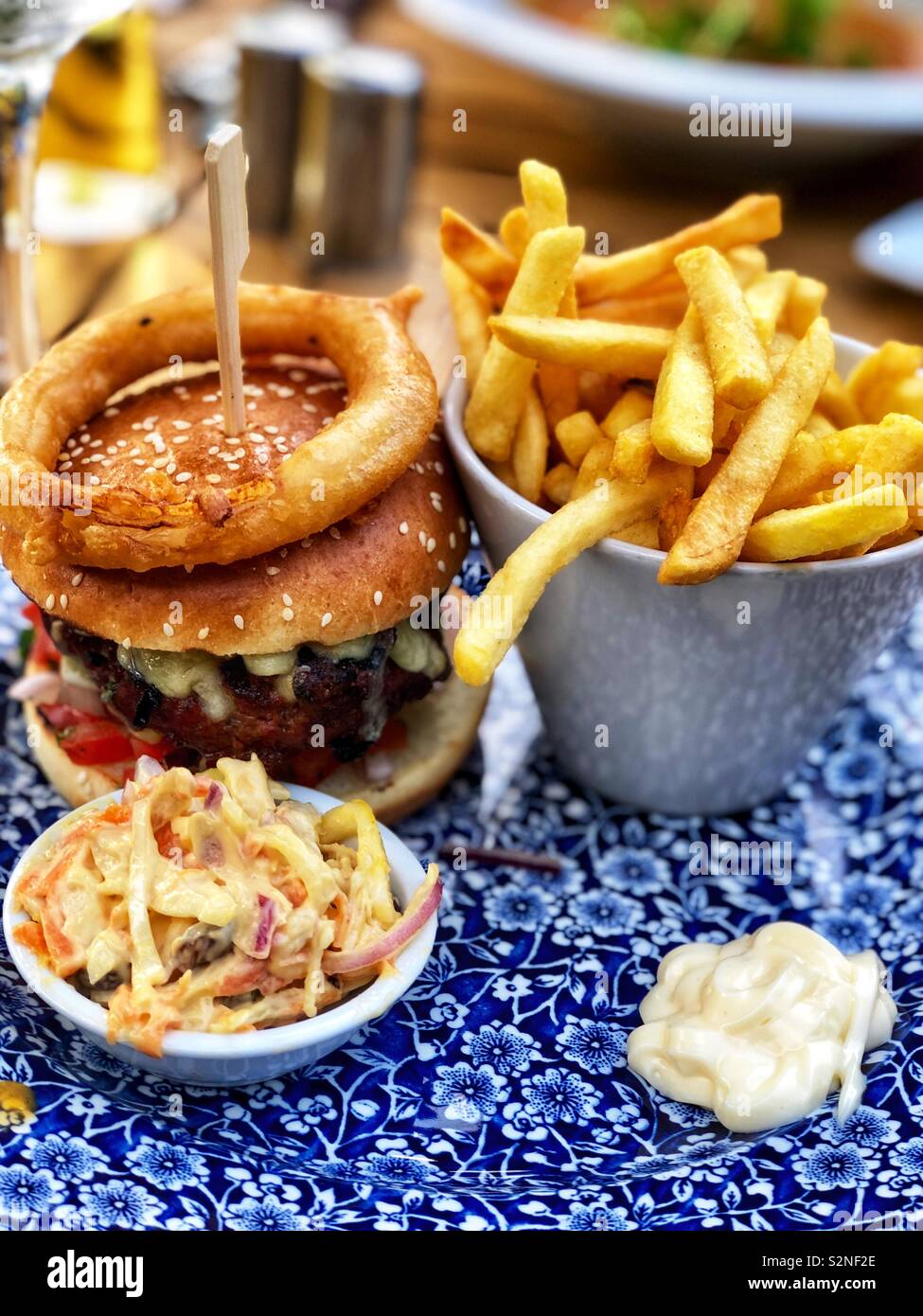 Cheeseburger and chips - Smartphone Captured Stock Image