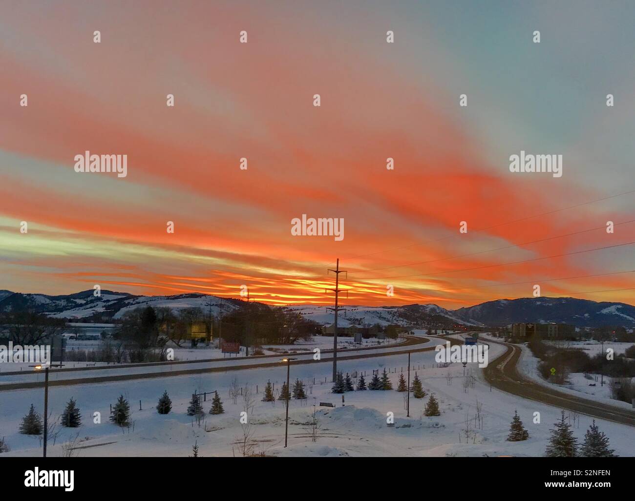 Sunrise over Bozeman, Montana. Stock Photo