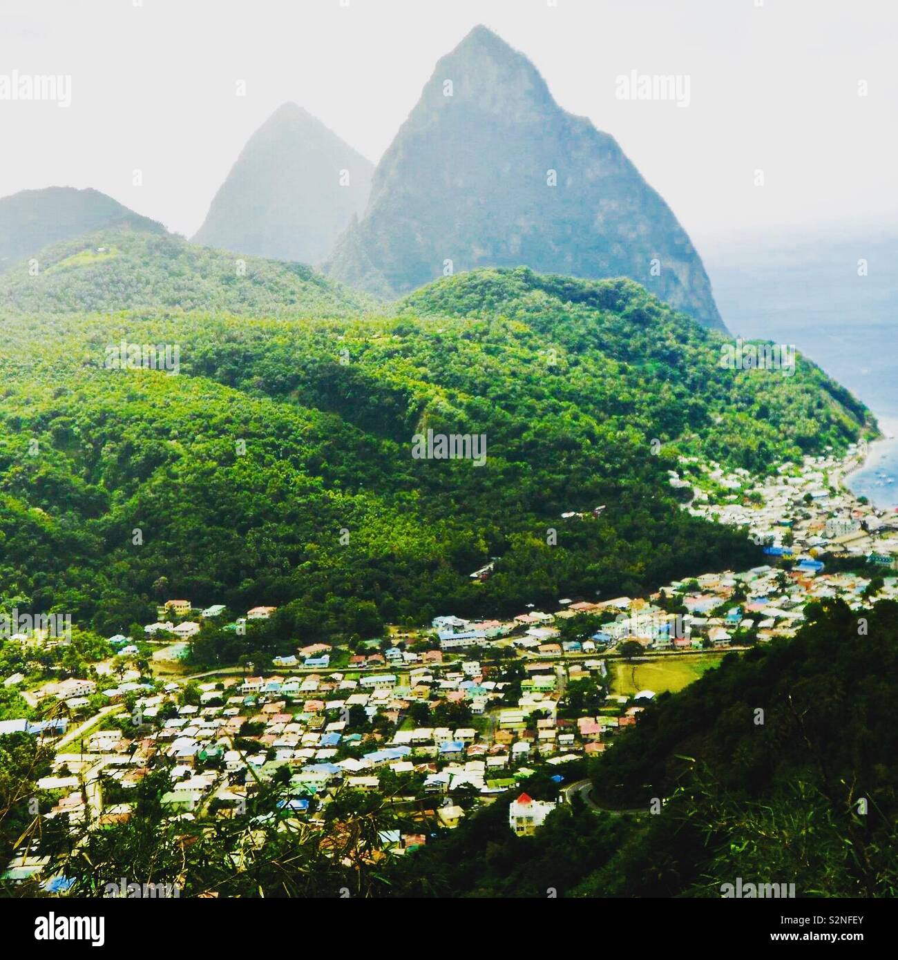 Pitons in St. Lucia located Eastern Caribbean Stock Photo Alamy