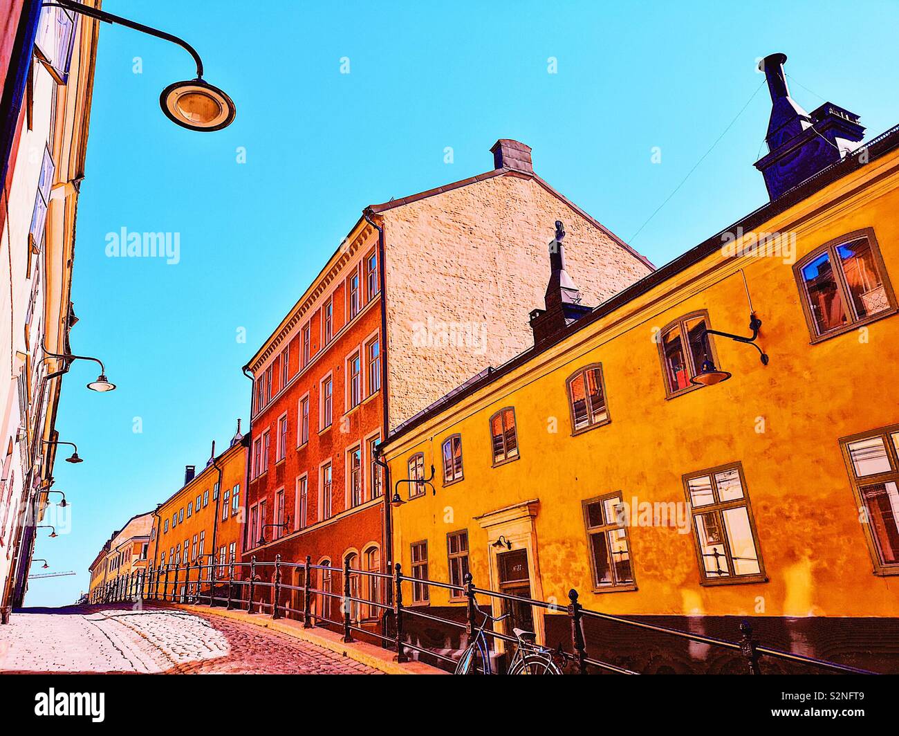 Brannkyrkagatan, Sodermalm, Stockholm, Sweden, Scandinavia. The hump known as an apparel is an elevation of part of the street, here called Lilla Puckeln and built in 1885 - Smartphone Captured Stock Image