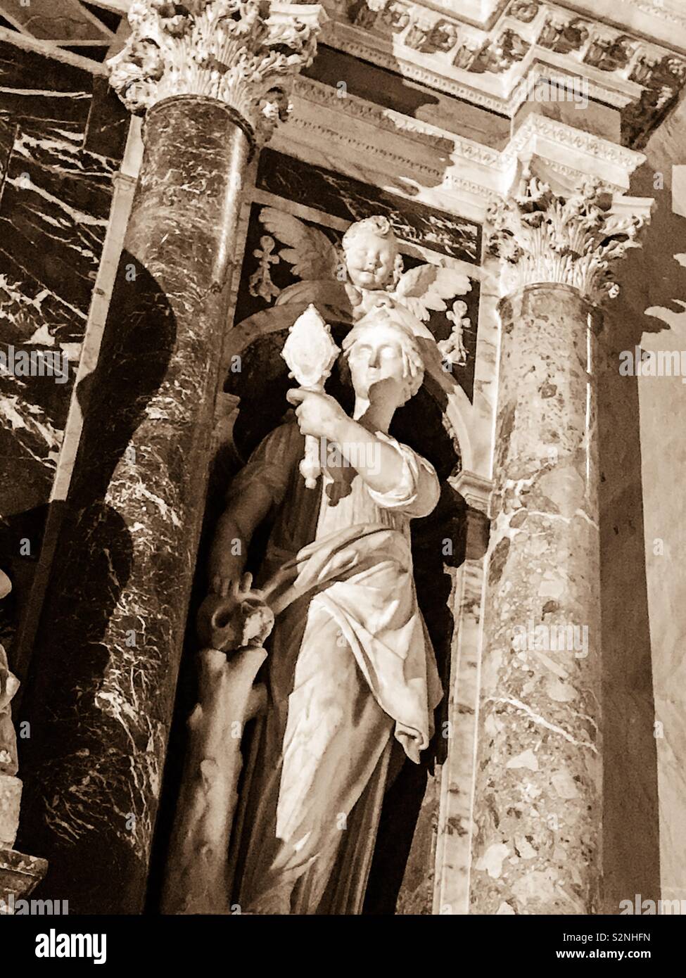 Sculpture of a vain woman in a church in Rome - Smartphone Captured Stock Image