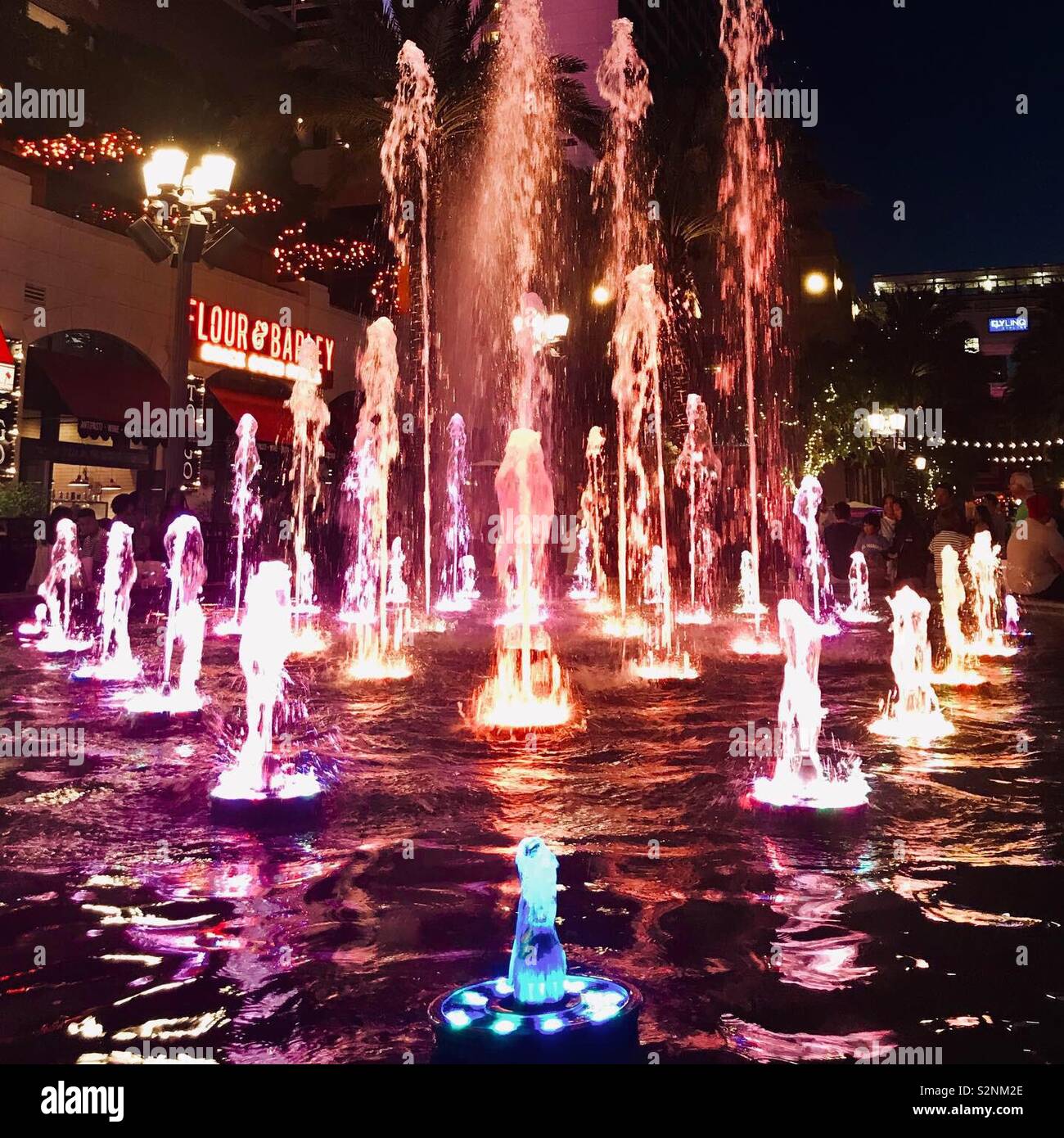 Linq Las Vegas Water Fountain with multi colored LED lights Stock Photo