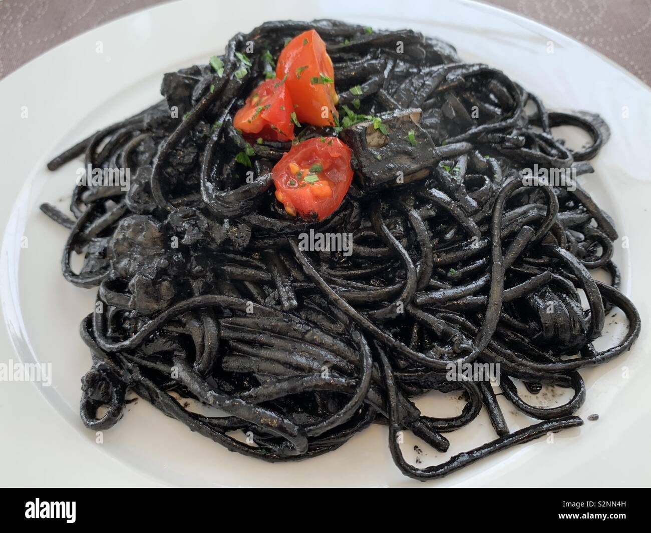Noodles with squid ink Stock Photo