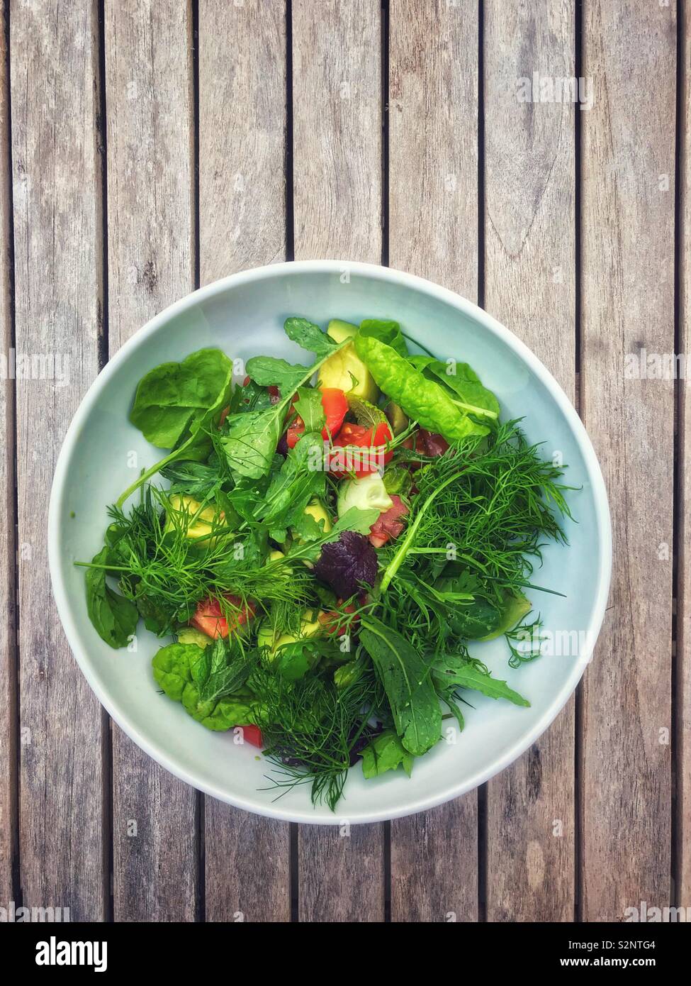 Fresh baby salad in a white bowl - Smartphone Captured Stock Image