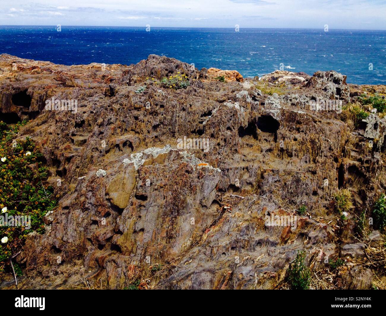 Wind erosion at Cap de Creus Natural Park. Catalonia. Spain - Smartphone Captured Stock Image