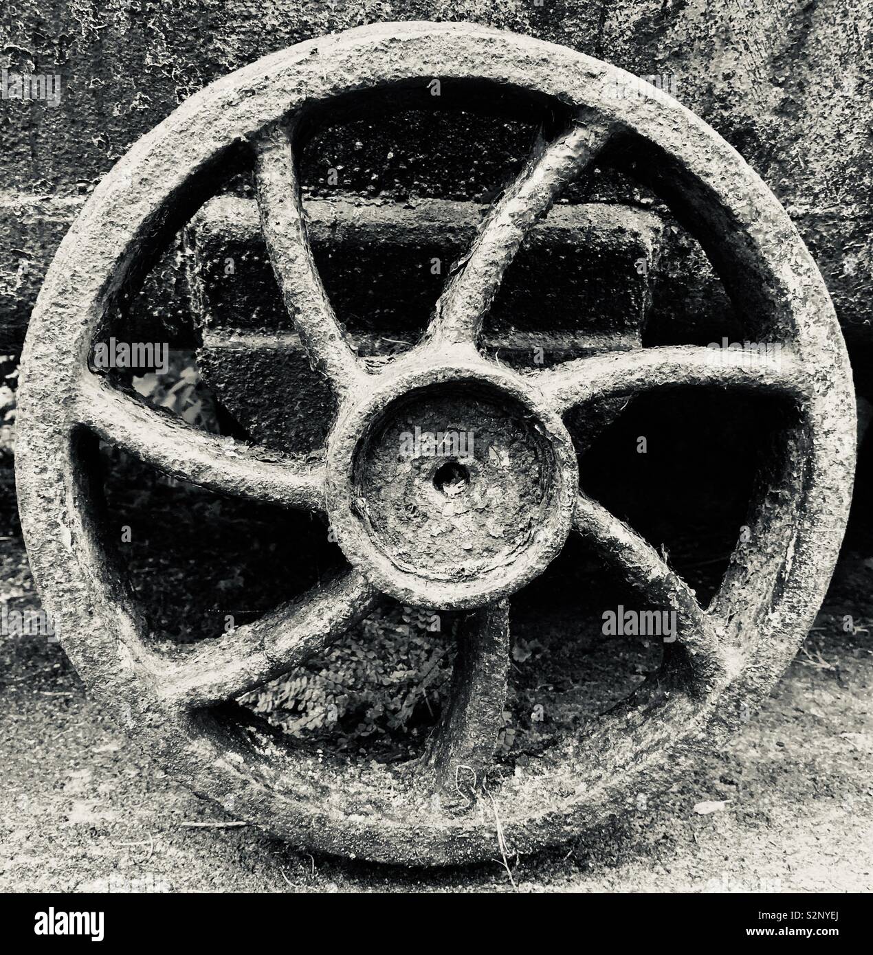 Wheel from mining coal truck dram Stock Photo
