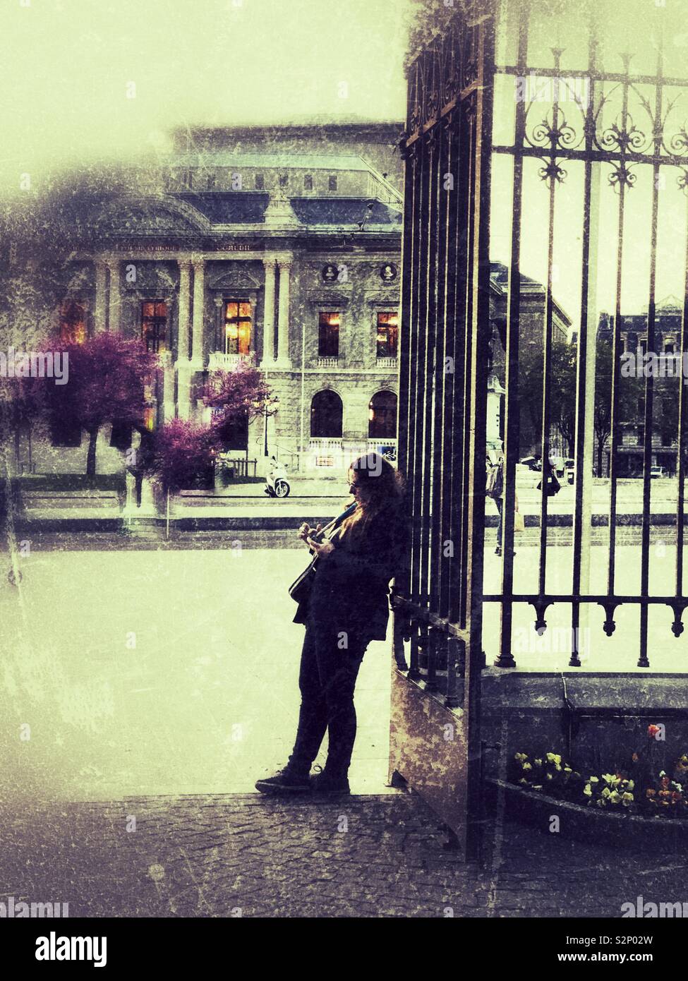 Woman and their thoughts at parc des BASTIONS Geneva Switzerland - Smartphone Captured Stock Image