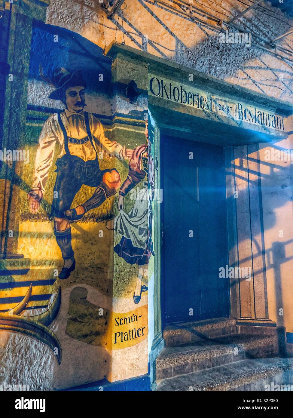 The exterior of a German restaurant in Santa Marta, Colombia. - Smartphone Captured Stock Image