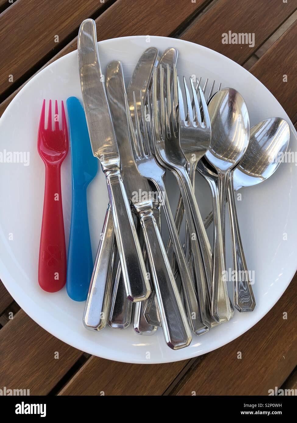 Cutlery on white plate - Smartphone Captured Stock Image