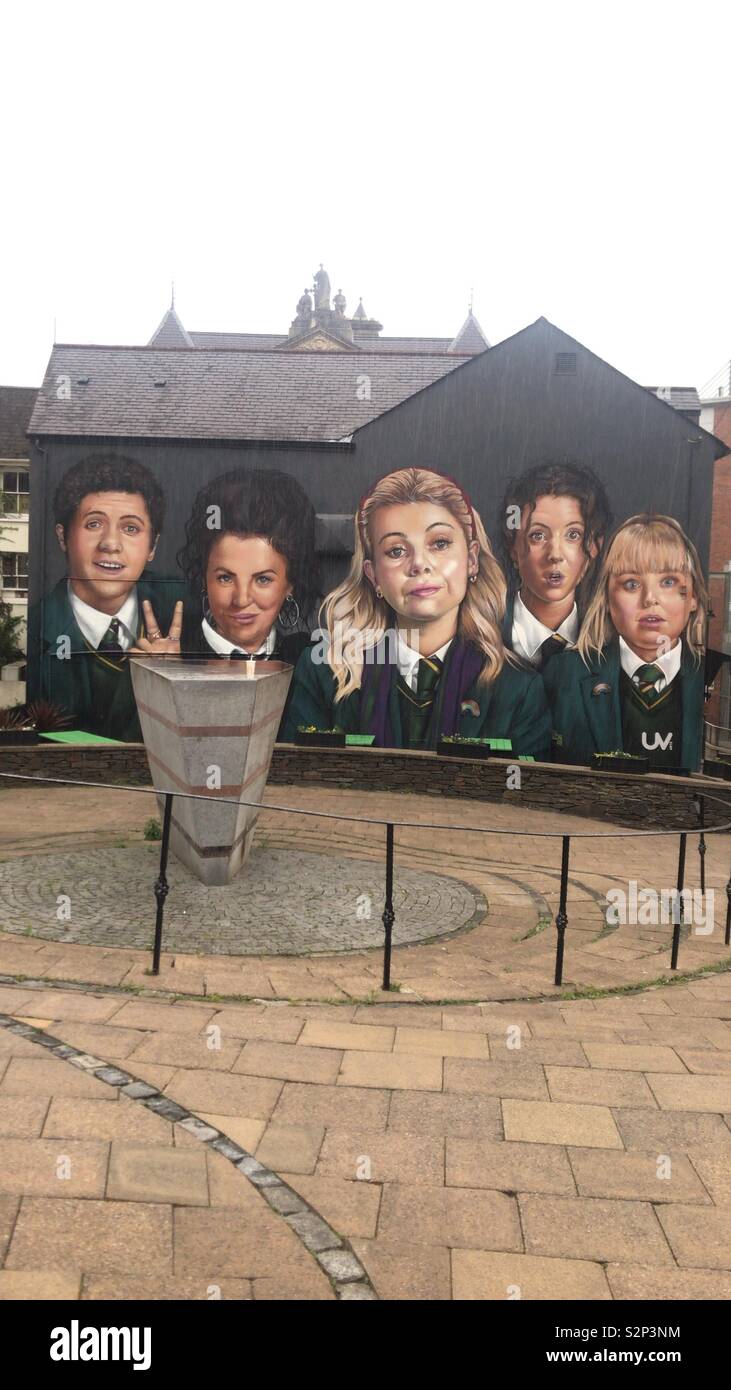 Derry girls mural in the city of Derry Stock Photo