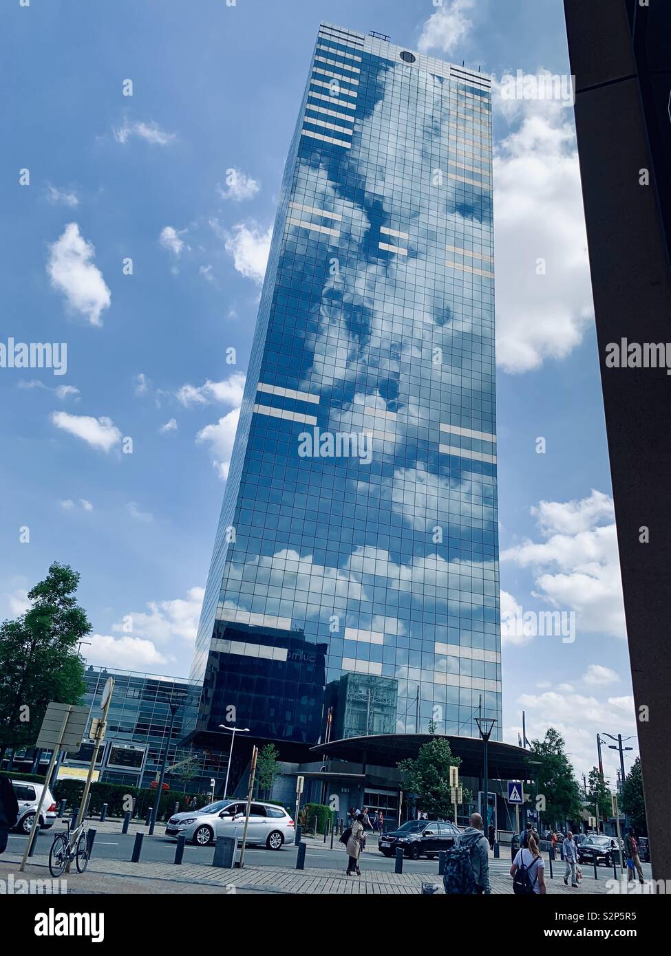 Brussels, Belgium - 1st June 2019: Service federal de pensions skyscraper by Midi / Zuid / South rail station. - Smartphone Captured Stock Image