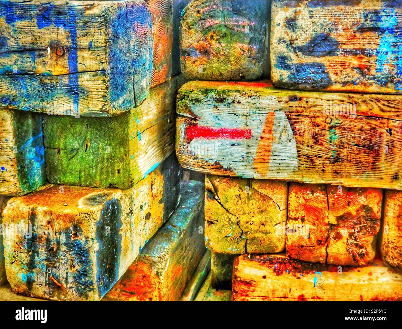 Paint stained wooden blocks Stock Photo Alamy