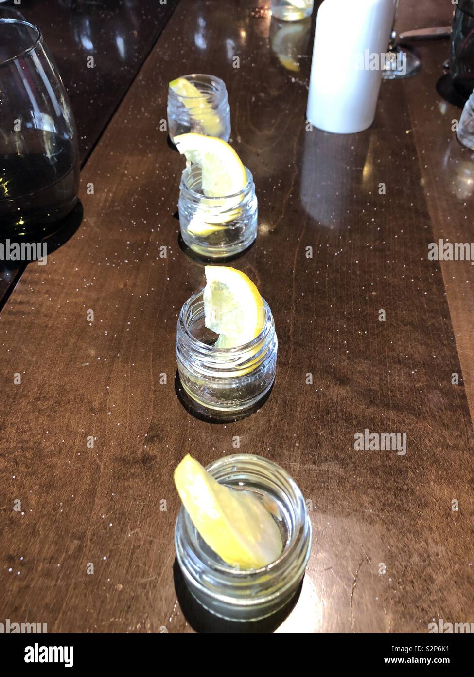 Tequila shots... 4 too many!!! Stock Photo