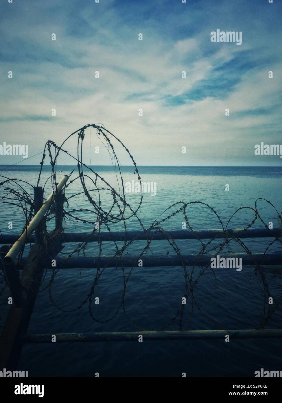 Barbwire on the beach Beirut Lebanon Middle East - Smartphone Captured Stock Image