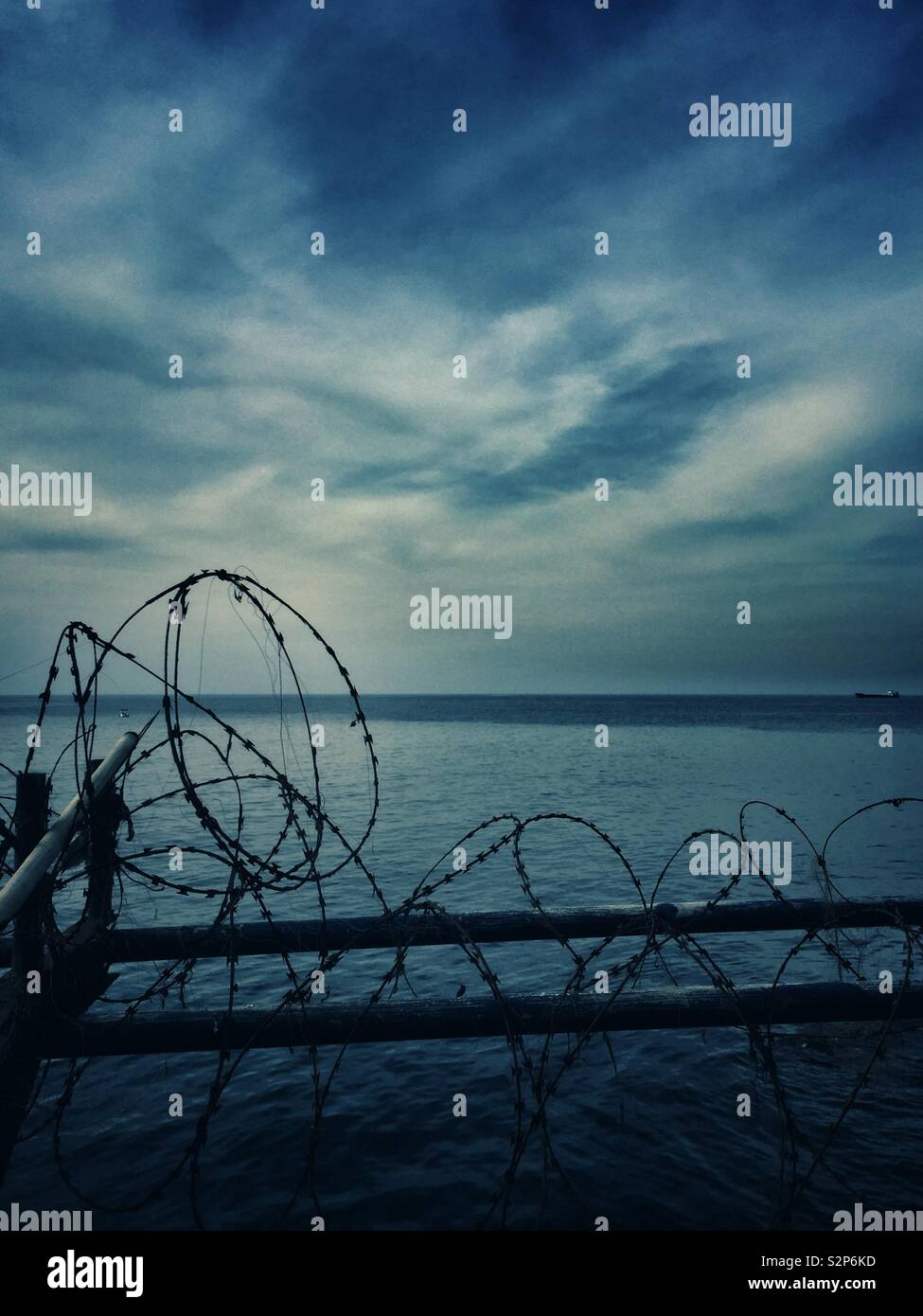 Barbwire on the beach Beirut Lebanon Middle East - Smartphone Captured Stock Image