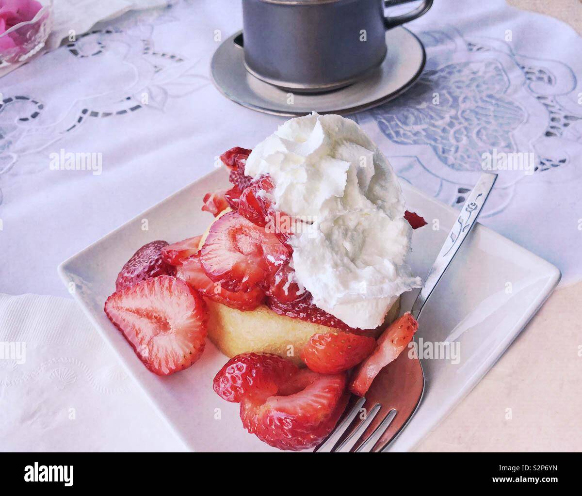 Strawberry shortcake with whipped cream Stock Photo Alamy
