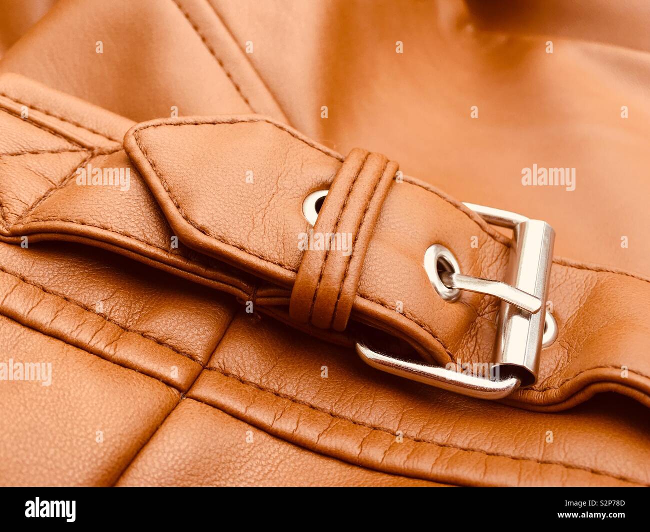 Buckle detail on a leather coat - Smartphone Captured Stock Image